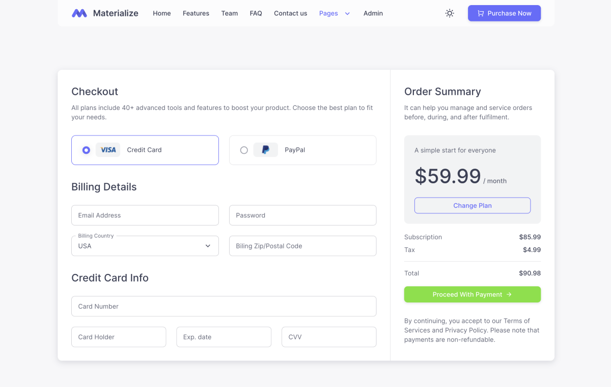 materialize-front-payment-page-demo